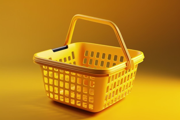 Shopping basket illustration on yellow background sales concept Generative AI