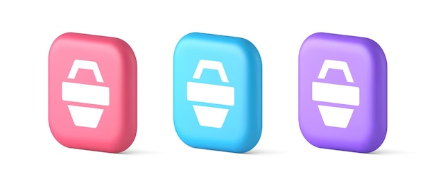 shopping basket online store button commercial market checkout web app design 3d realistic icons