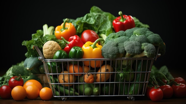 shopping basket with fresh fruit and vegetables grocery supermarket