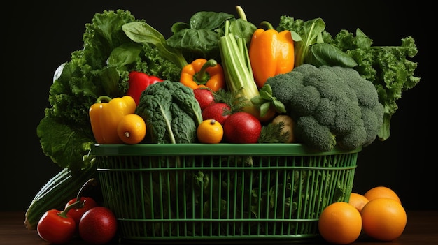 shopping basket with fresh fruit and vegetables grocery supermarket