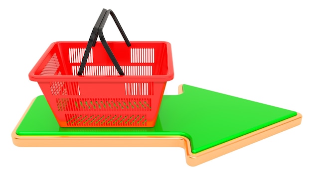 Shopping basket with green arrow Add to Basket concept 3D rendering