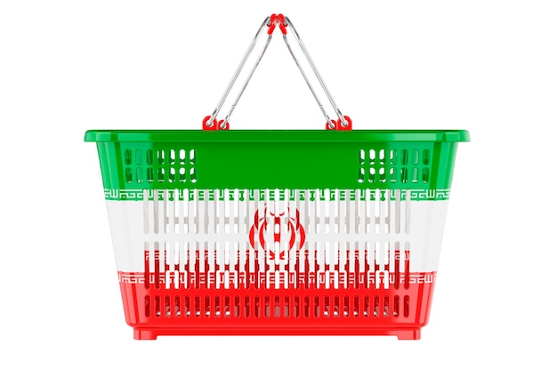 Shopping basket with Iranian flag market basket or purchasing power concept 3D rendering isolated on white background