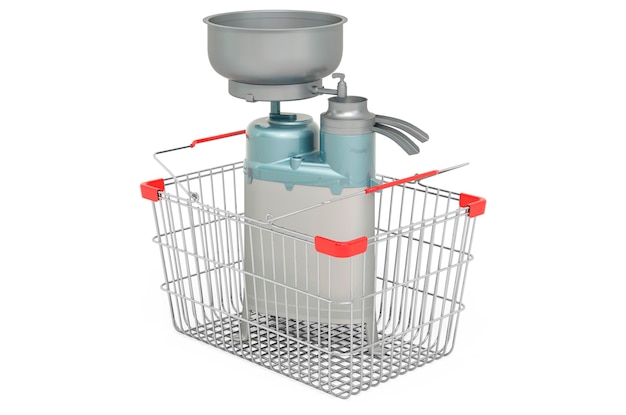 Shopping basket with milk separator 3D rendering