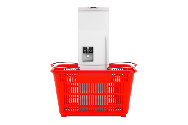 Shopping basket with refrigerator 3D rendering