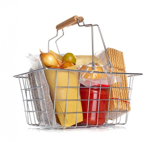 Photo the shopping basket with various food