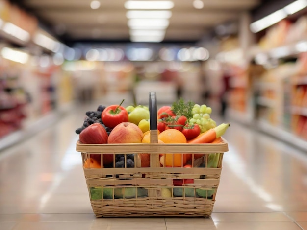 様々な食料品で満たされたショッピングバスケット