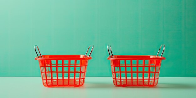 Shopping baskets green background market and sales concept Generative AI