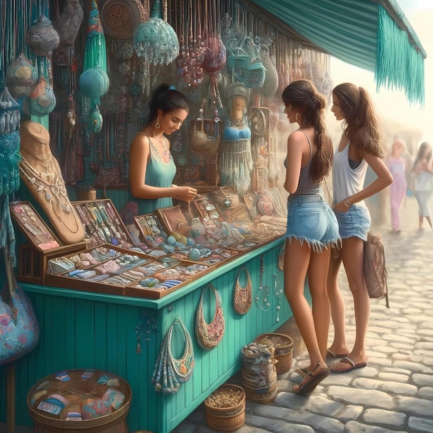 Shopping at a Bohemian Market Stall