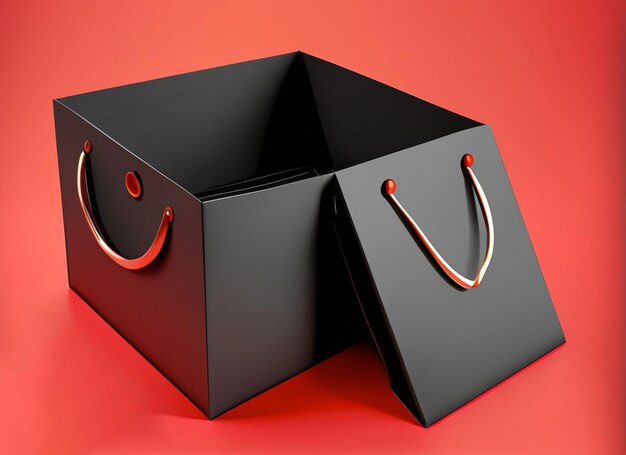 Photo shopping box with black and red shine background bag