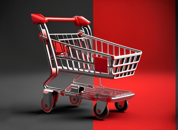 shopping cart on black and red background whitee