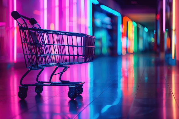 Photo a shopping cart in a brightly lit hallway