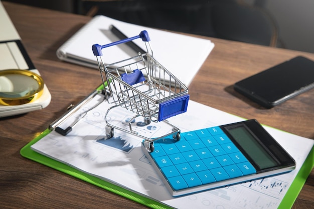 Shopping cart on the business table