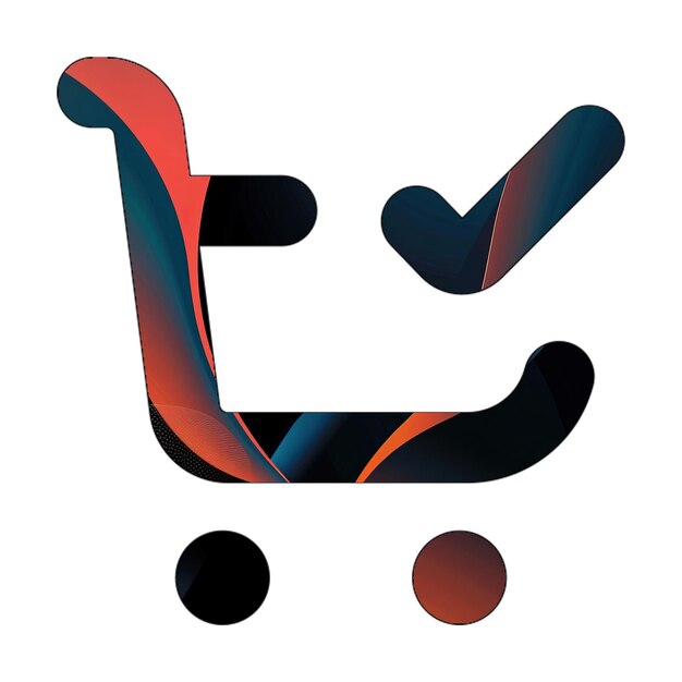 Photo shopping cart check icon cyan orange waves texture