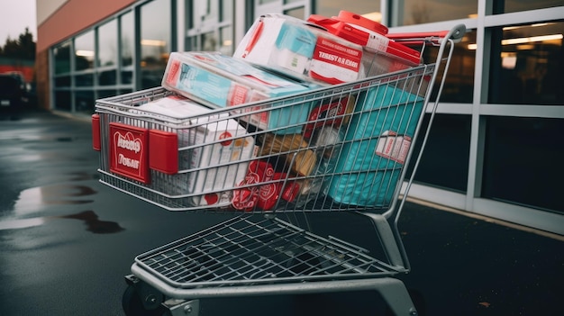 A shopping cart filled with discounted items during a Black Friday sale