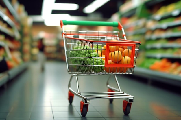 a shopping cart filled with fruits and vegetables