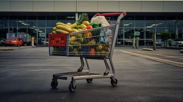 shopping cart filled with general use of things in the super store