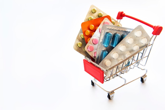 Shopping cart filled with pills