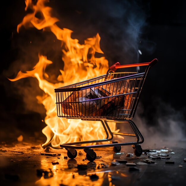 Premium AI Image | a shopping cart on fire