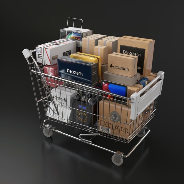 a shopping cart full of boxes of beer and other things