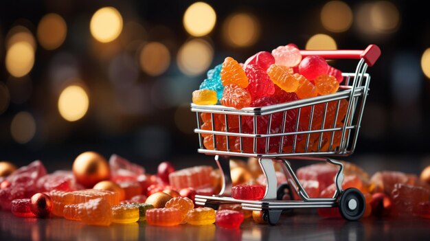 Shopping cart full of candies