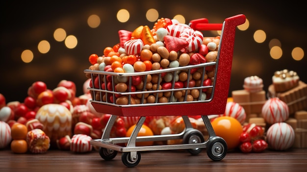 Shopping cart full of candies