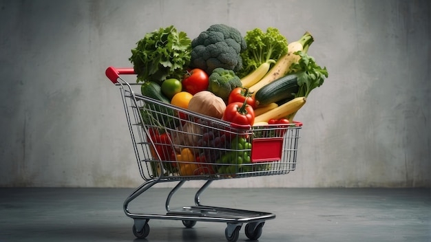 Shopping cart full of fresh produce