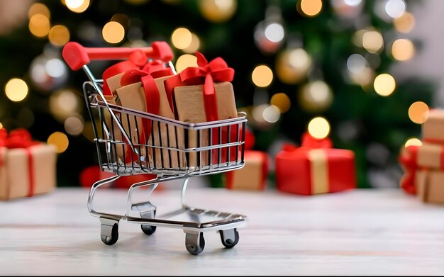 A shopping cart full of gifts ai generated