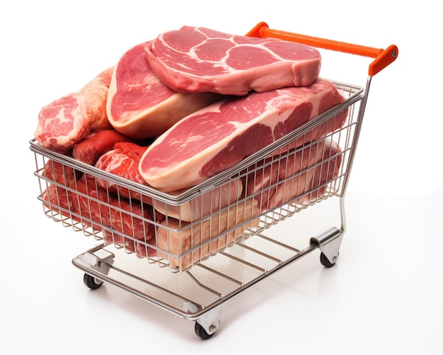 Photo a shopping cart full of meat