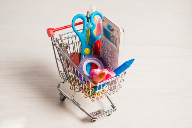 Shopping cart full of stationery