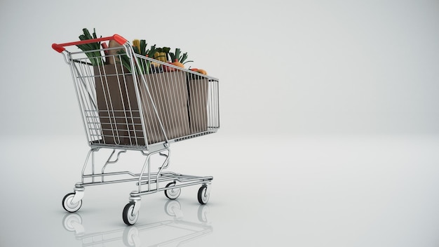 Shopping cart full with products