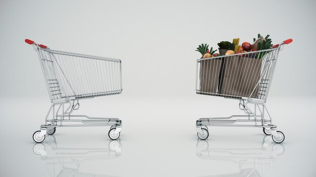 Shopping cart full with products