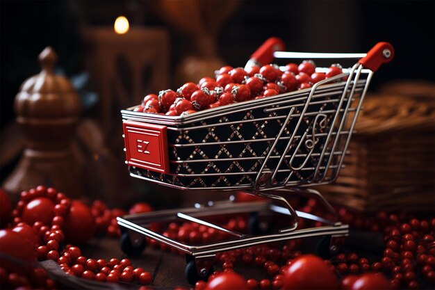 Shopping cart and gift box in valentine theme