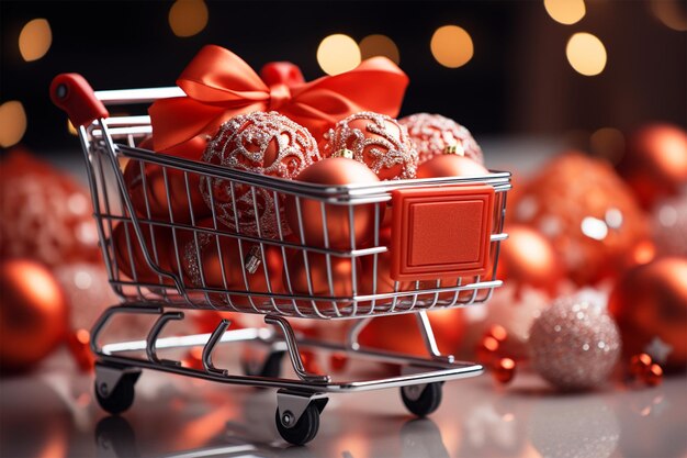 Shopping cart and gift box in valentine theme