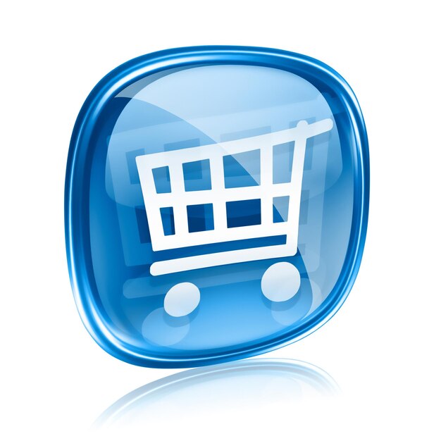 shopping cart icon blue glass