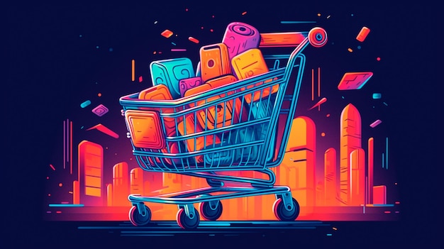 Shopping cart illustration ecommerce and business concept Generative AI