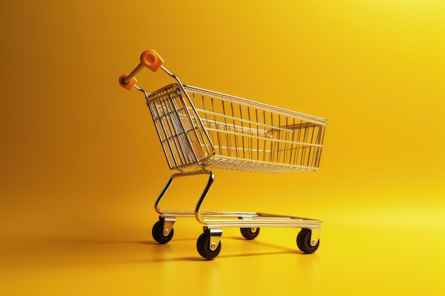 Shopping cart illustration on yellow background sales concept generative ai