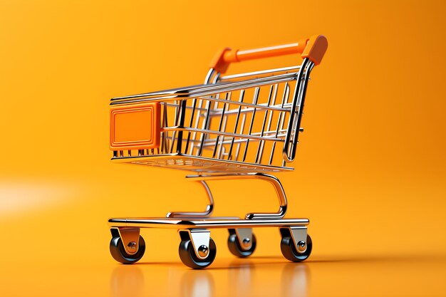 Shopping cart isolated on orange background