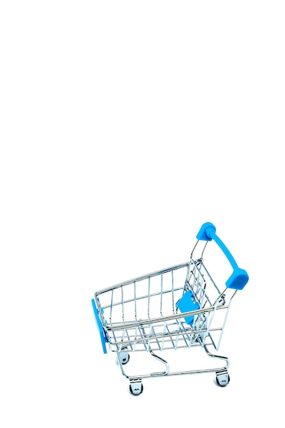 Shopping cart isolated on white background Minimal concept Space for text on the left side of frame