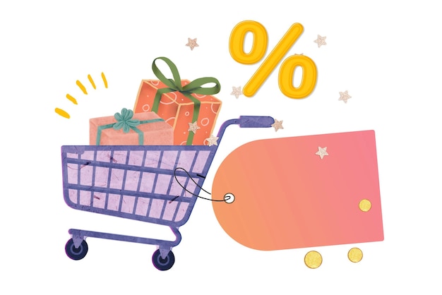 쇼핑 카트 라벨 png 스티커 크리에이티브 콜라지 투명한 배경