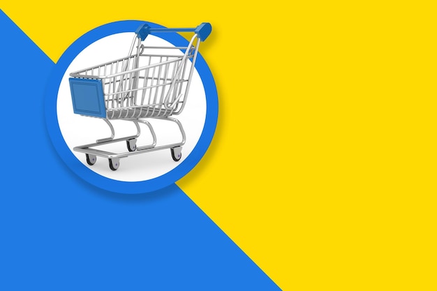 Shopping Cart Label Tag with Free Space for Your Design on a yellow and blue background 3d Rendering