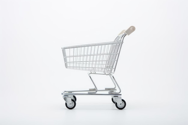 Shopping cart left empty on white background Symbolizes abandoned shopping