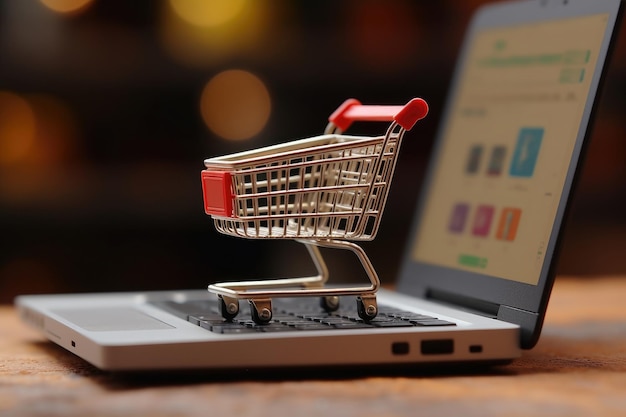 shopping cart on open laptop online shopping concept ai generative