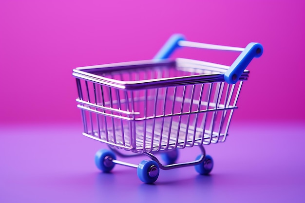 Shopping cart on purple background with copy space for your text