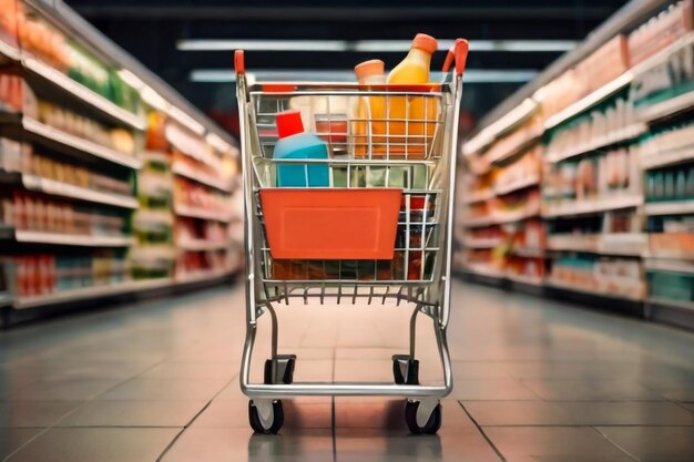 Photo shopping cart ready to shopping in department store super market