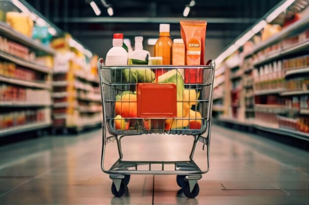 Photo shopping cart ready to shopping in department store super market