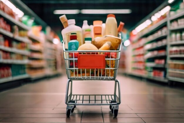 Photo shopping cart ready to shopping in department store super market