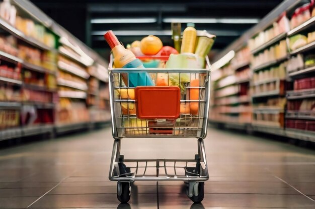 Photo shopping cart ready to shopping in department store super market