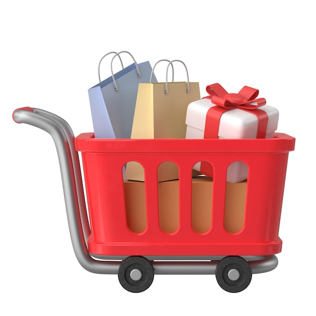 Shopping cart Shopping basket 3D illustration