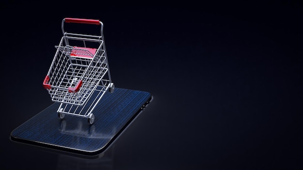 The shopping cart on tablet for e commerces business 3d renderingxA