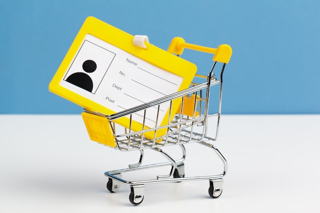 shopping cart or trolley with blank id card